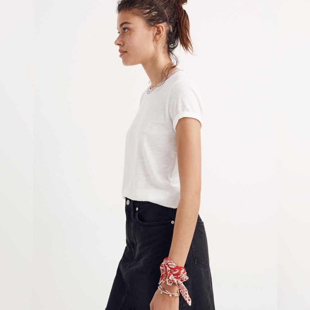 MADEWELL 100% Cotton Black Denim Mini High-Waist A-Line Frayed Hem Casual Skirt - Picture 10 of 16